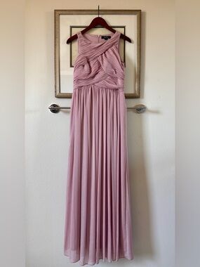 Dusty Pink Pleated Maxi Women Formal Dress Draped Bodice Size 6 Special Events